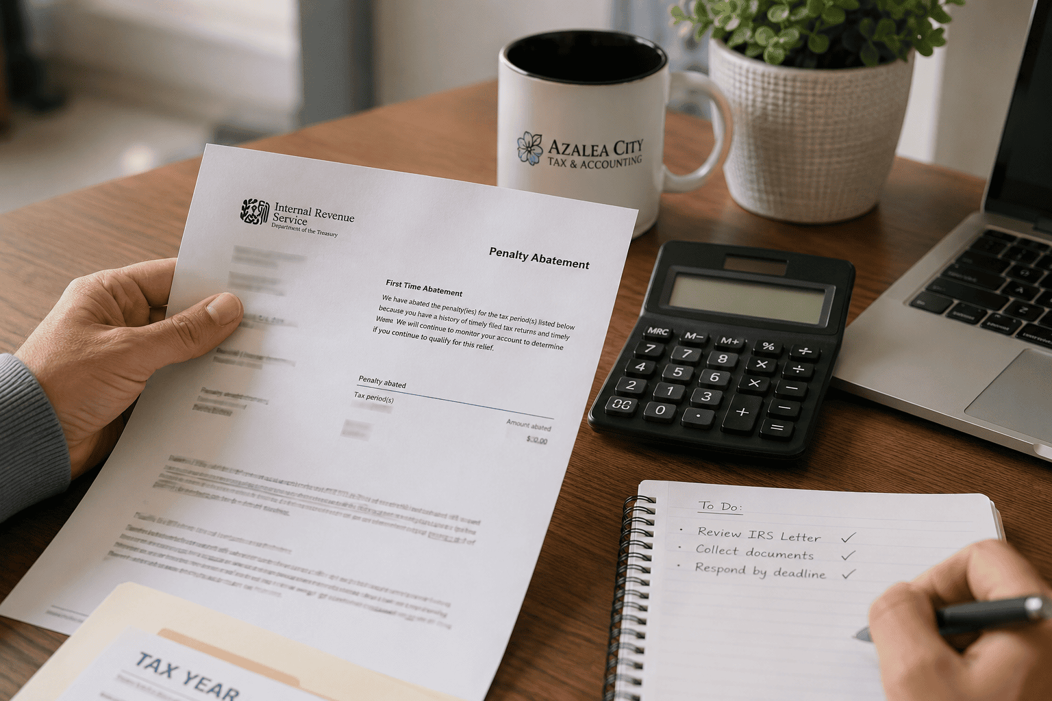Taxpayer reviewing IRS first-time penalty abatement and penalty relief options