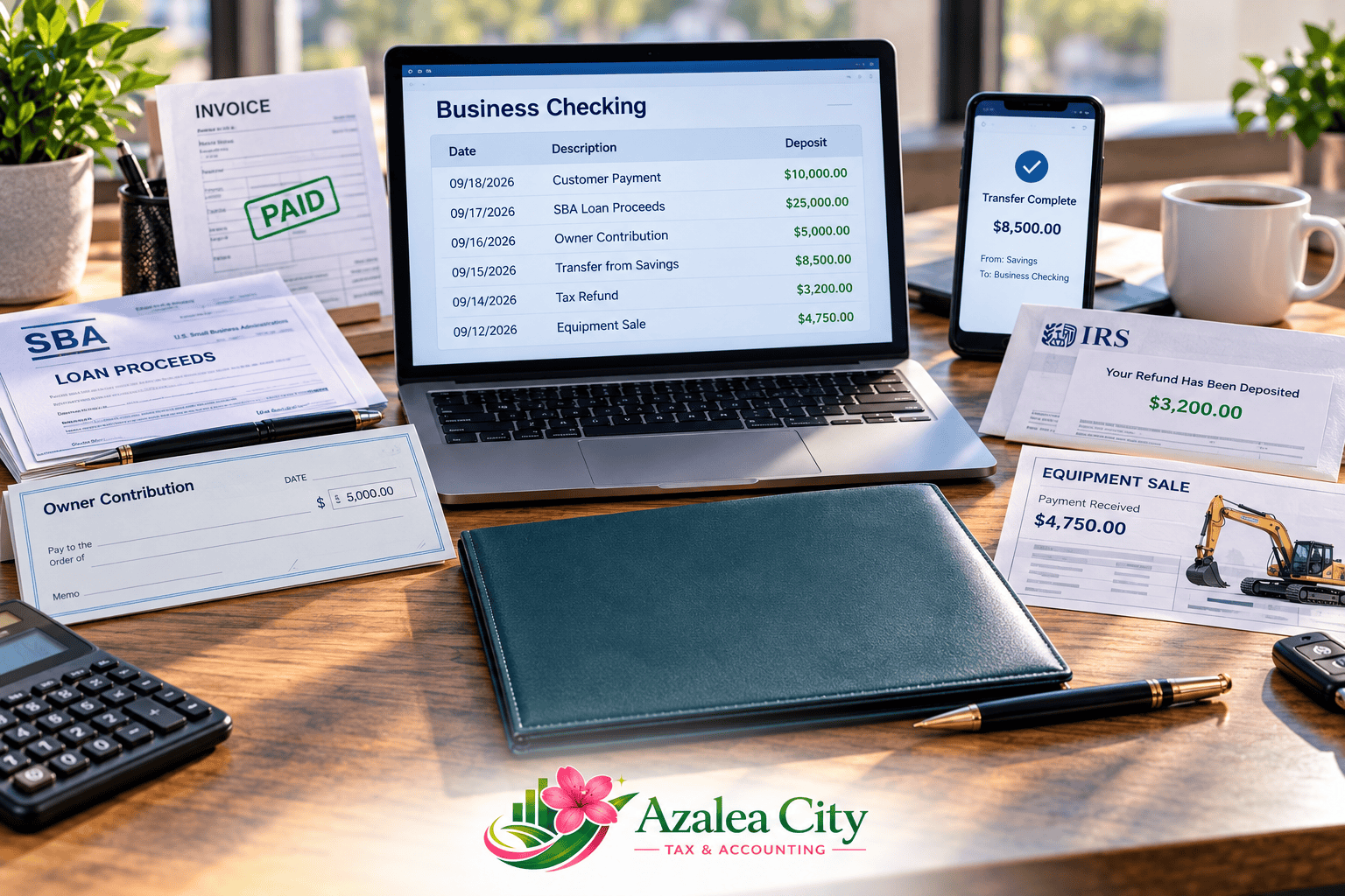 Business bookkeeping records and bank deposits being reviewed for income classification